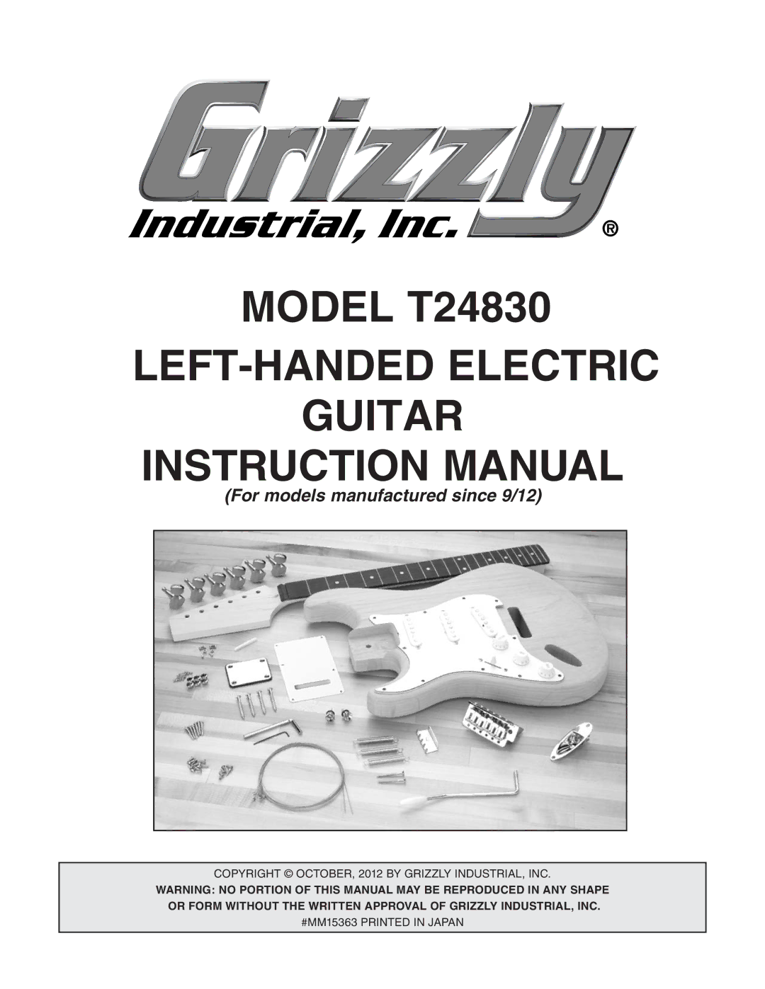 Grizzly T24830 instruction manual LEFT-HANDED Electric Guitar 