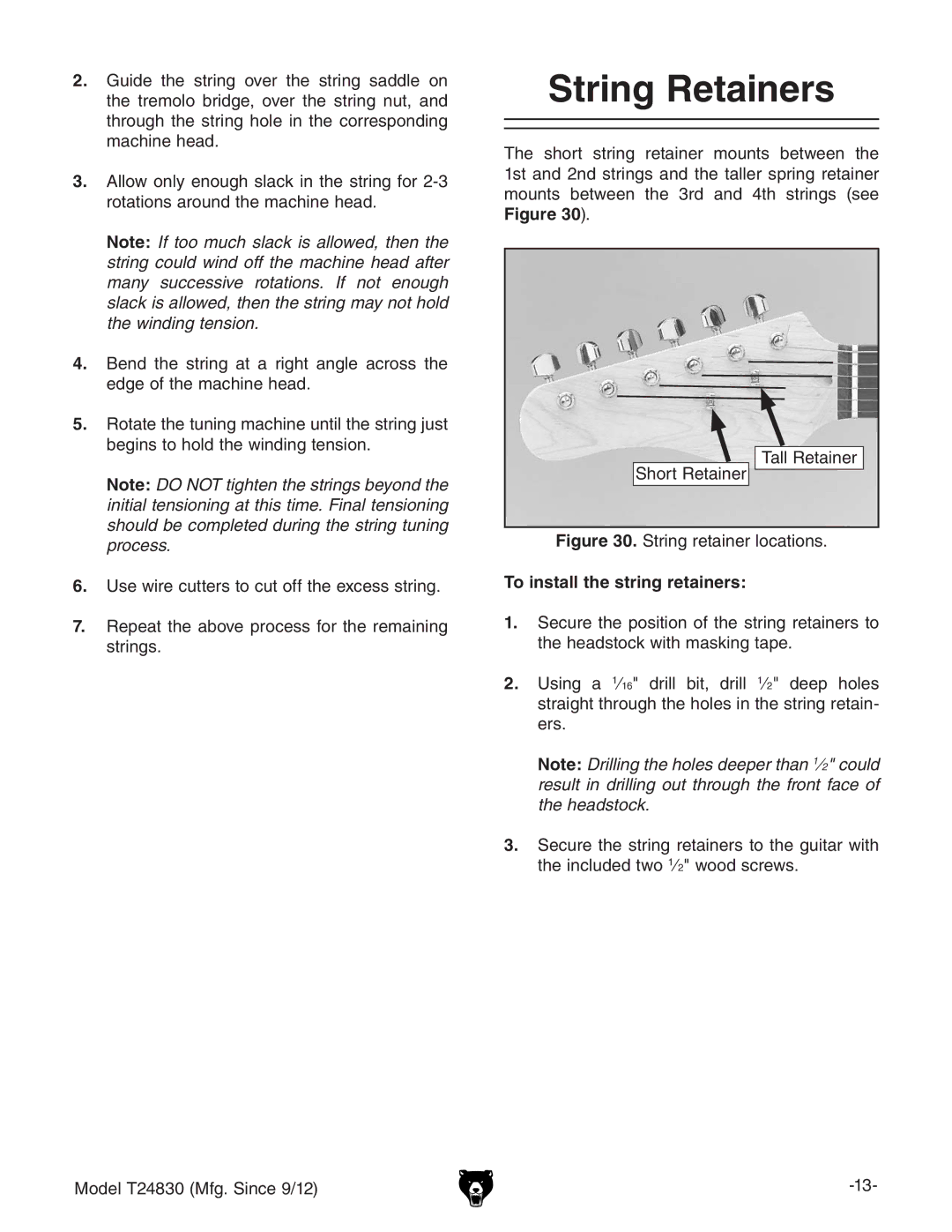 Grizzly T24830 instruction manual String Retainers,  JhZlgZXjiiZghidXjidiZZmXZhhhigc\#, IVaaGZiVcZg HdgiGZiVcZg 