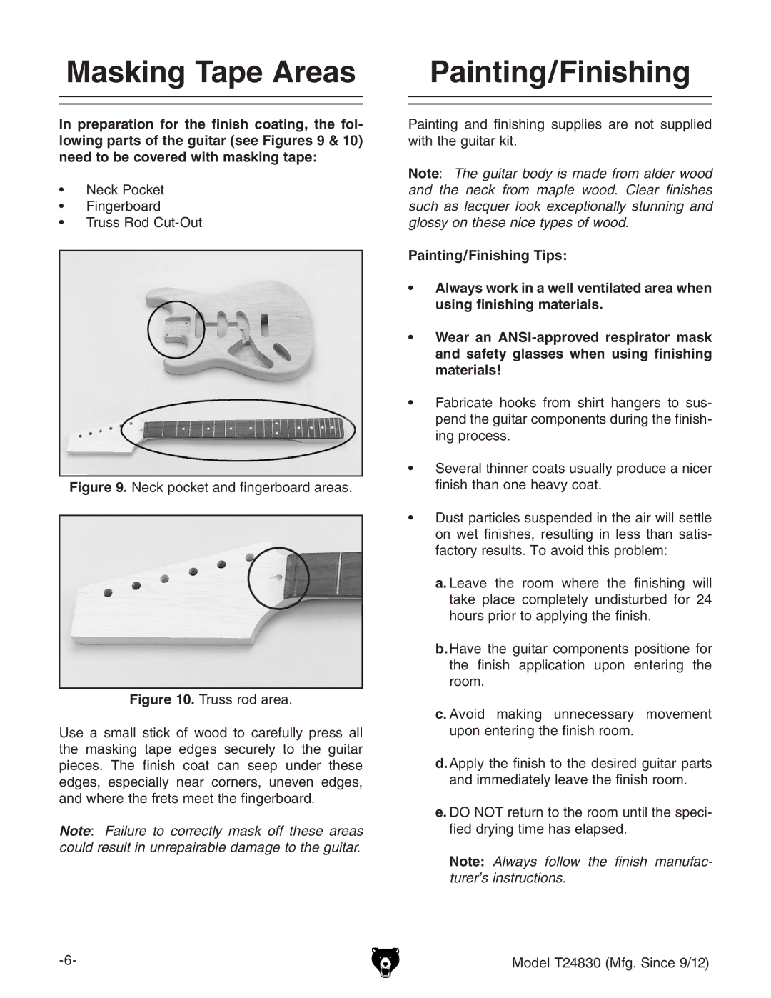 Grizzly T24830 instruction manual Masking Tape Areas, Painting/Finishing, ™ CZX`EdX`Zi ™ c\ZgWdVgY ™ IgjhhGdY8jiDji 