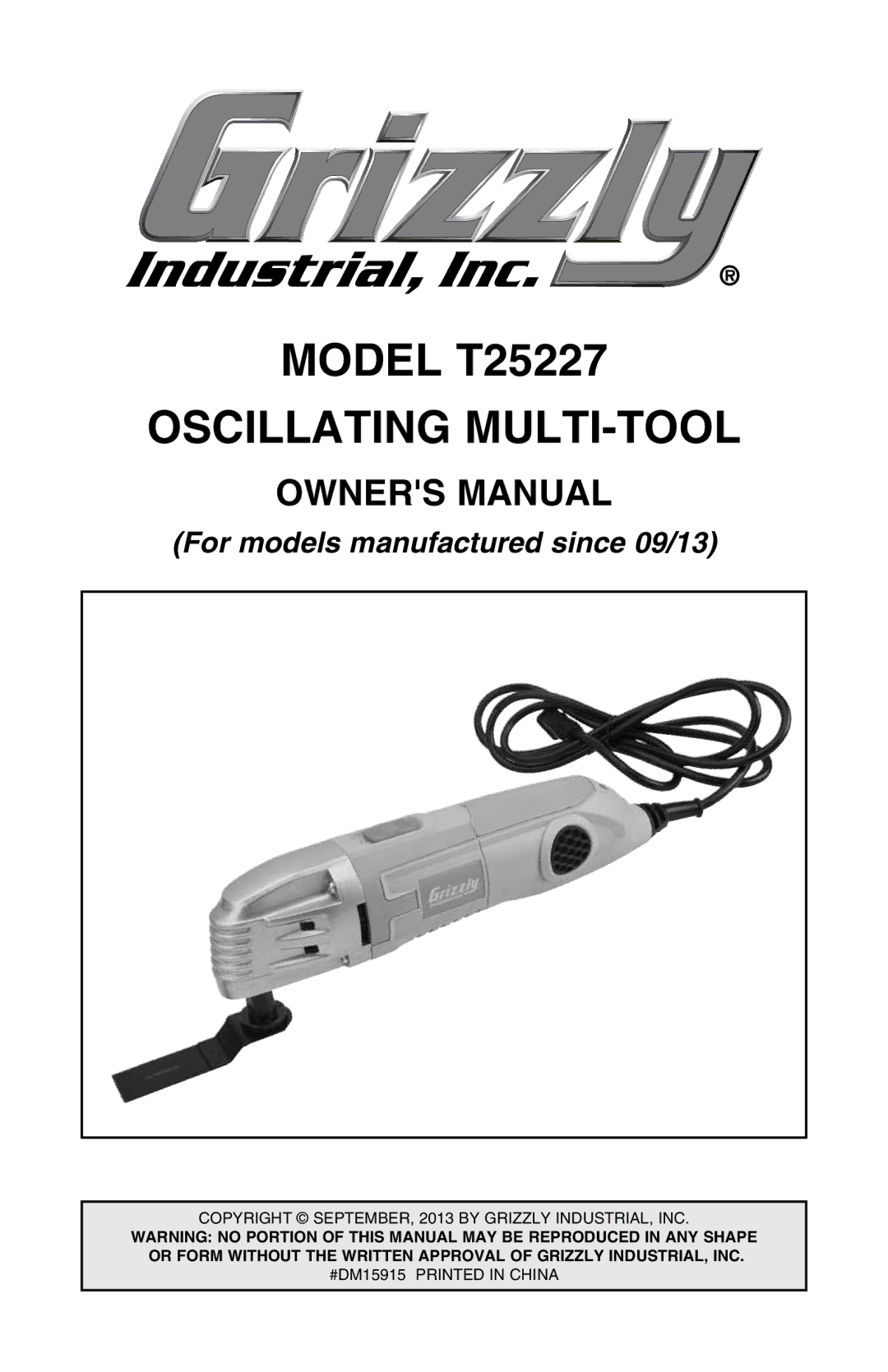 Grizzly owner manual Model T25227 Oscillating multi-tool 