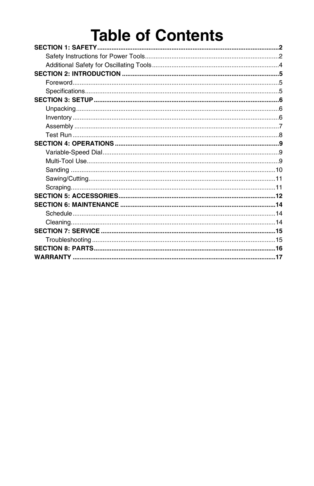 Grizzly T25227 owner manual Table of Contents 