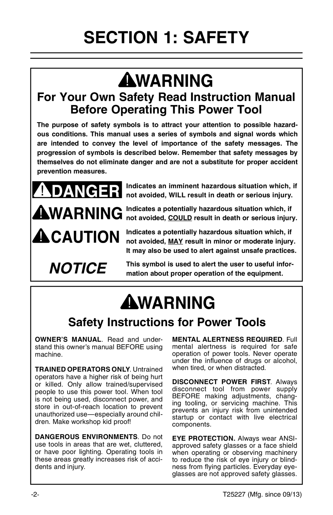 Grizzly T25227 owner manual Before Operating This Power Tool, Safety Instructions for Power Tools 