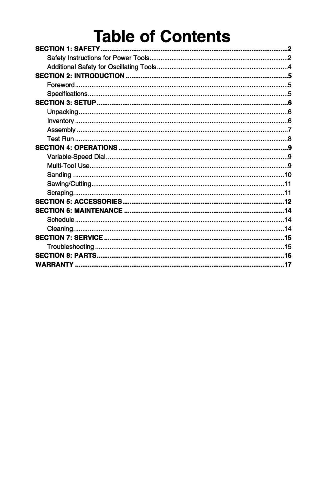 Grizzly T25227 owner manual Table of Contents 