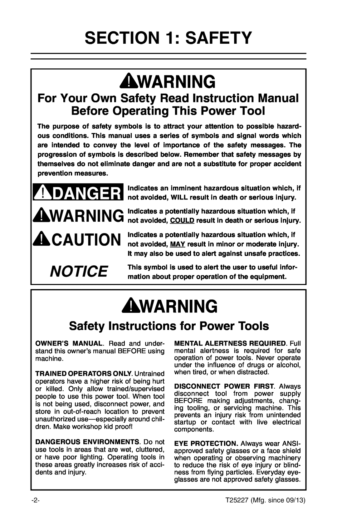 Grizzly T25227 owner manual Before Operating This Power Tool, Safety Instructions for Power Tools 