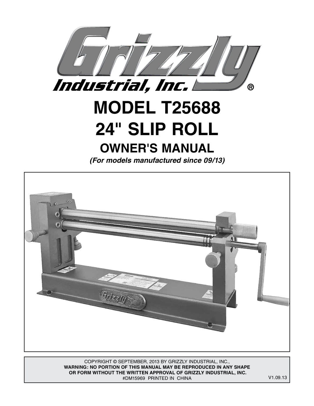 Grizzly owner manual Model T25688 24 Slip Roll 