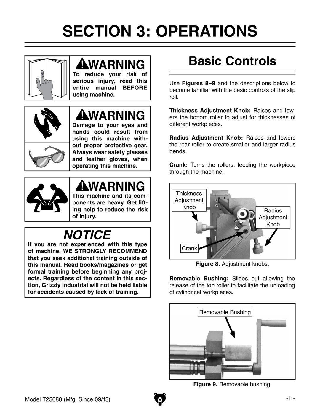 Grizzly T25688 owner manual Operations, Basic Controls 