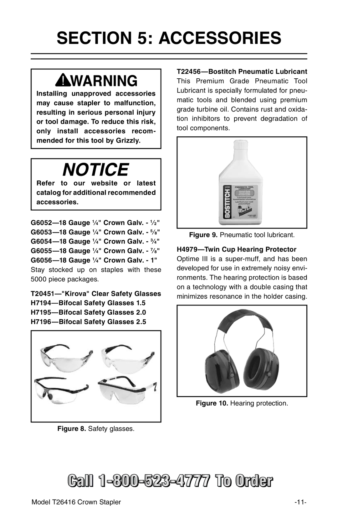 Grizzly T26416 owner manual Accessories, Safety glasses 