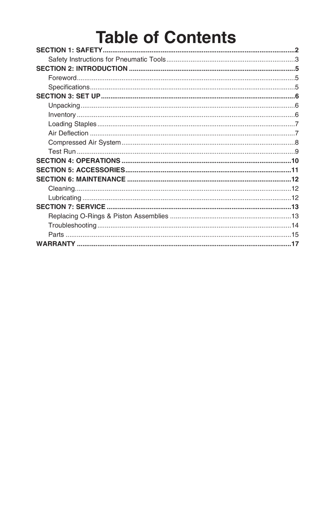 Grizzly T26416 owner manual Table of Contents 