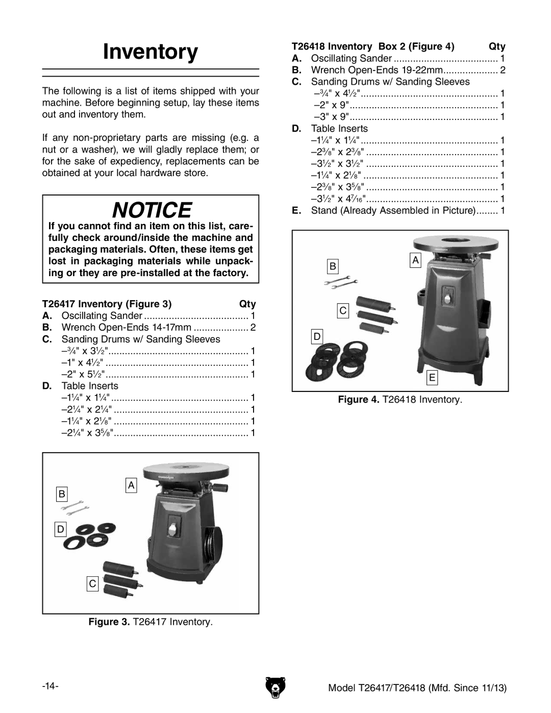 Grizzly T26417/T26418 owner manual T26418 Inventory Box 2 Figure Qty 