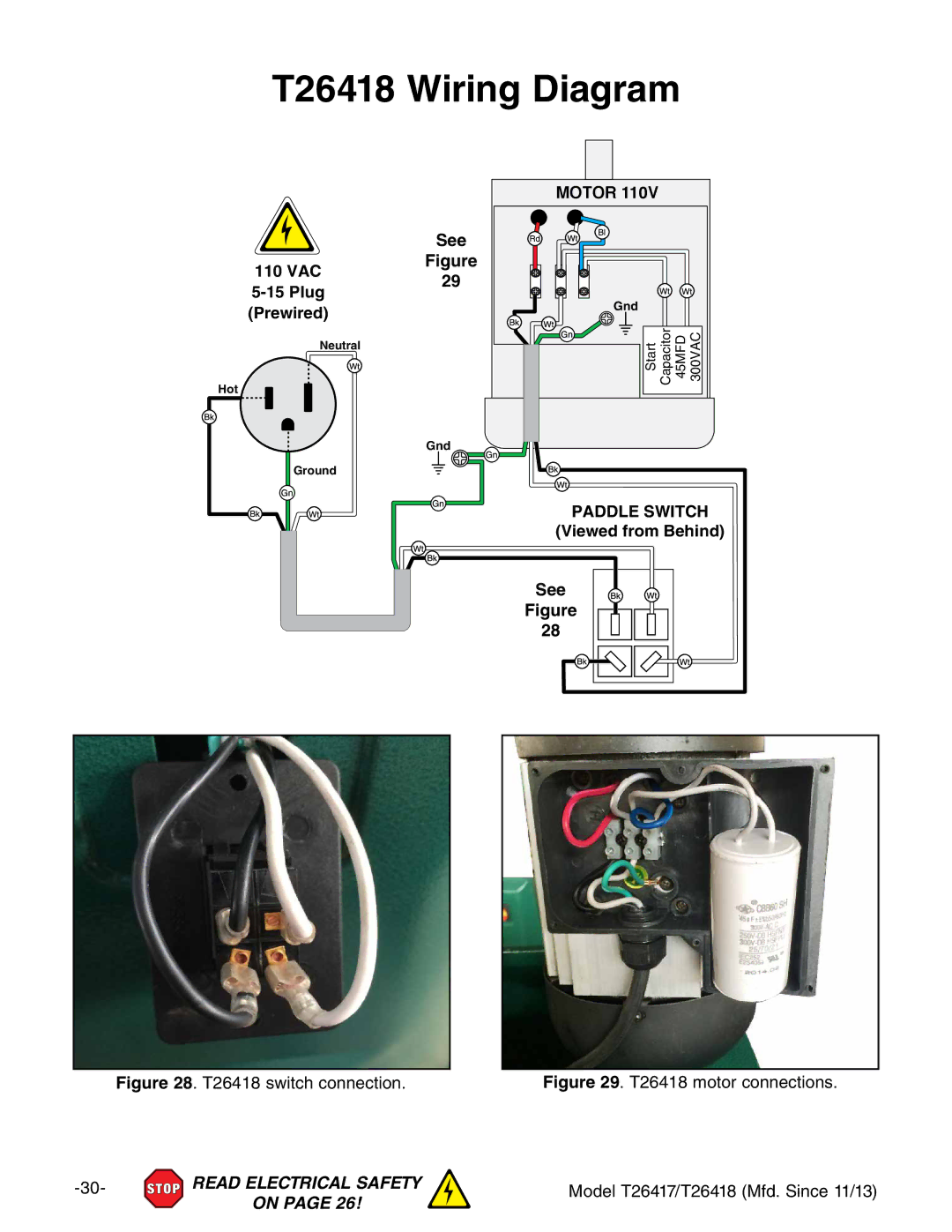 Grizzly T26417/T26418 owner manual T26418 Wiring Diagram, T26418 switch connection 