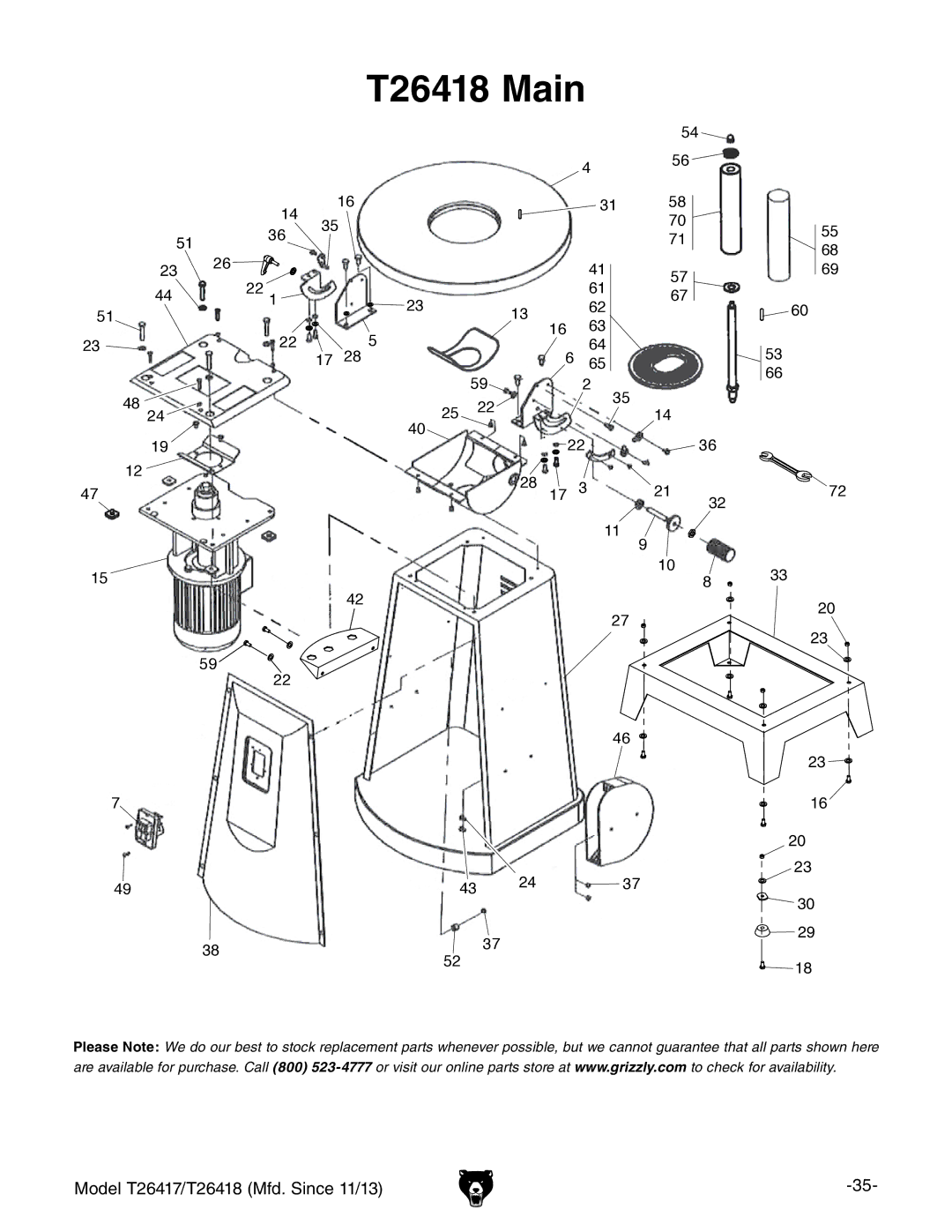 Grizzly T26417/T26418 owner manual T26418 Main 