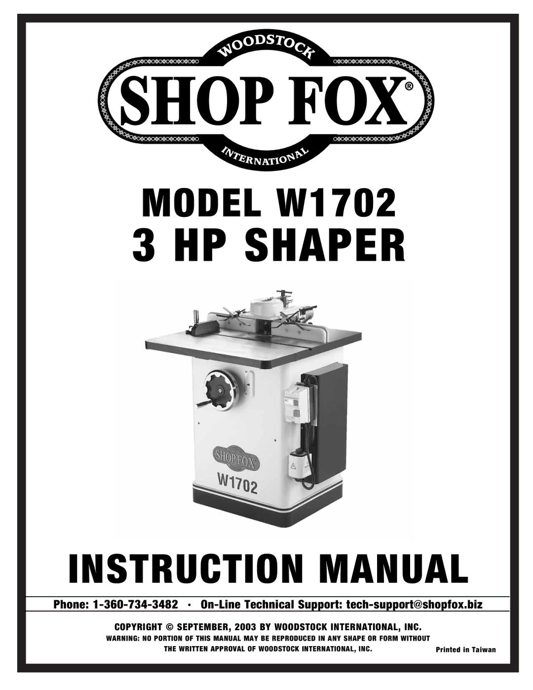 Grizzly w1702 instruction manual HP Shaper 