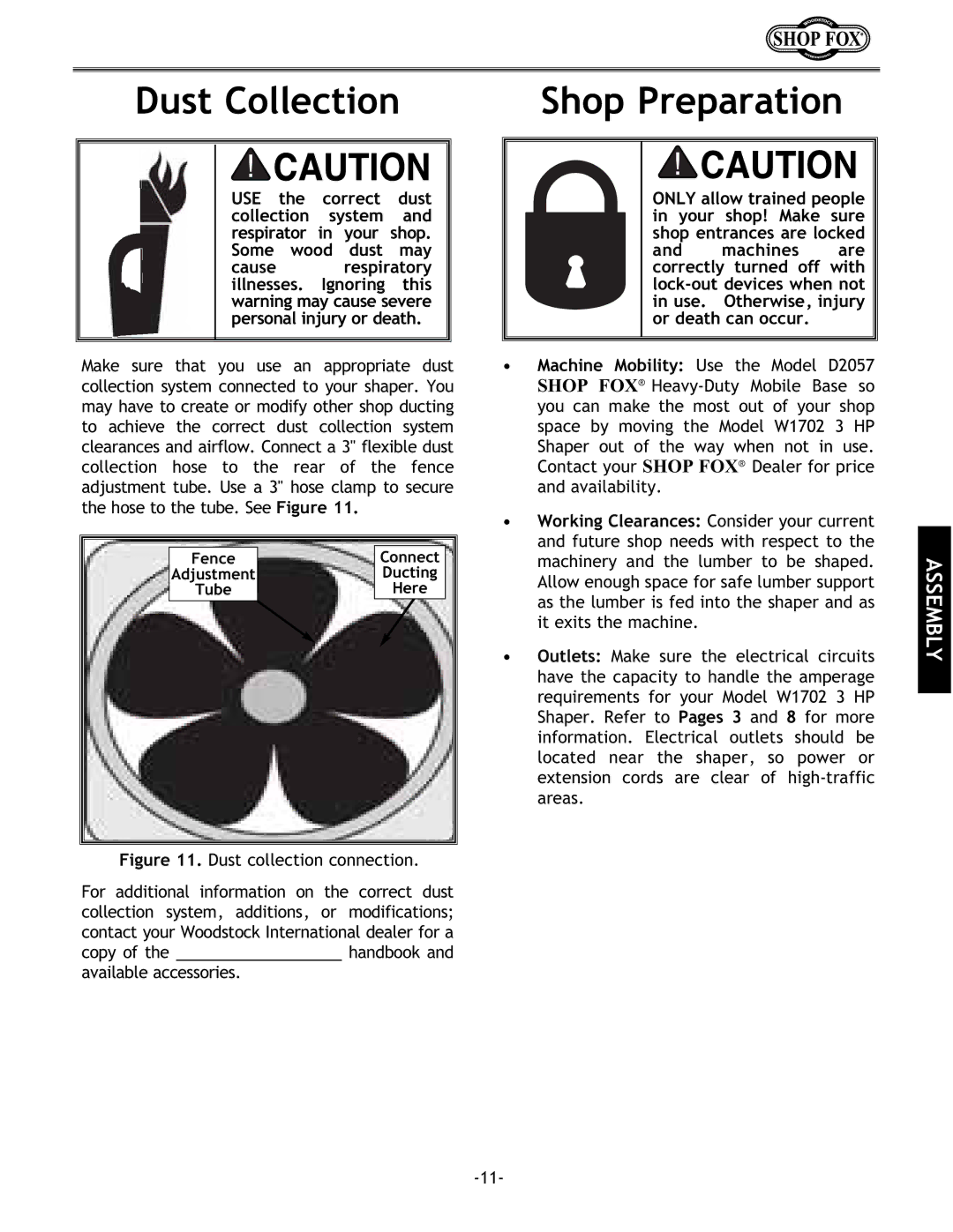 Grizzly w1702 instruction manual Dust Collection, Shop Preparation 