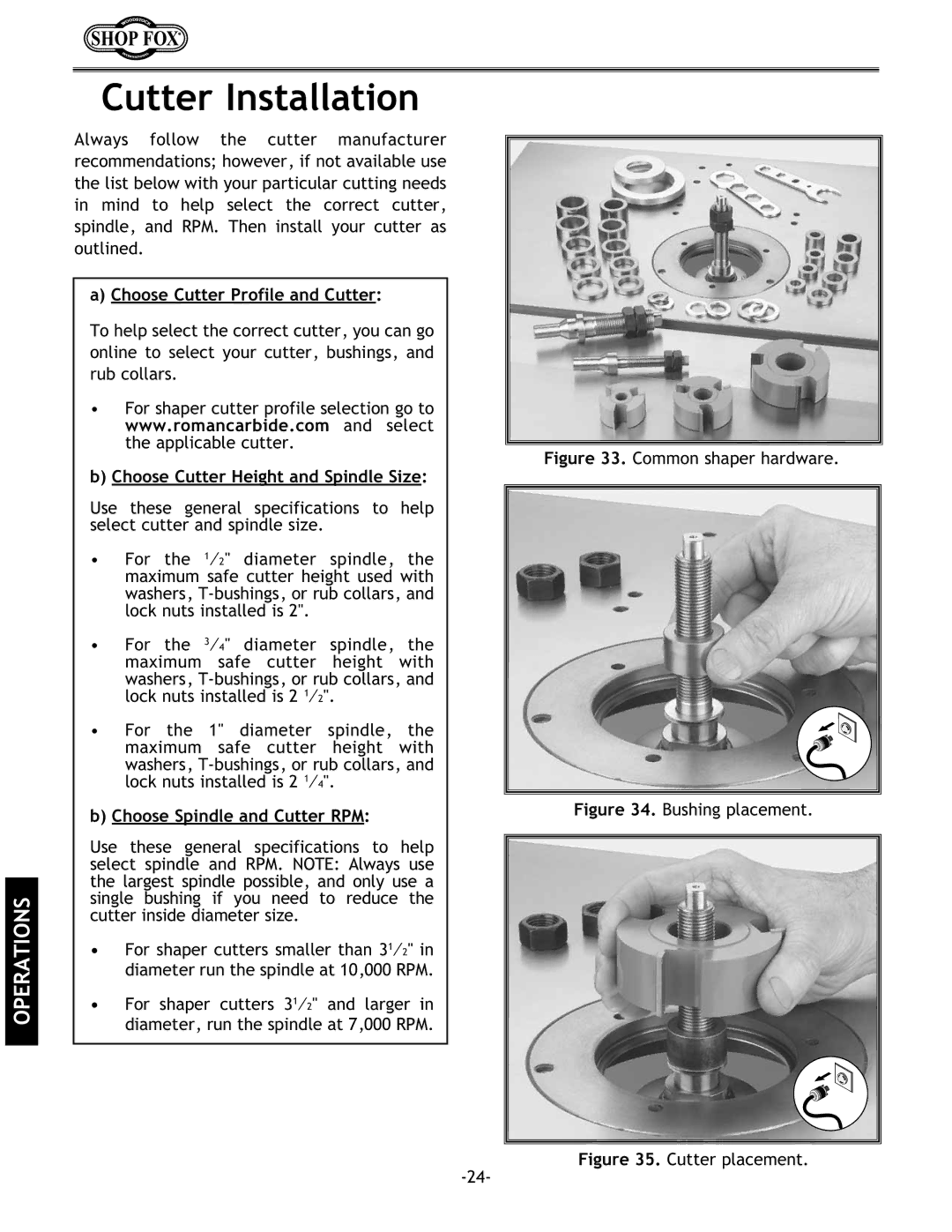 Grizzly w1702 Cutter Installation, Choose Cutter Profile and Cutter, Choose Cutter Height and Spindle Size 