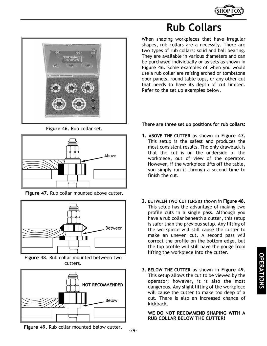 Grizzly w1702 instruction manual Rub Collars, There are three set up positions for rub collars 