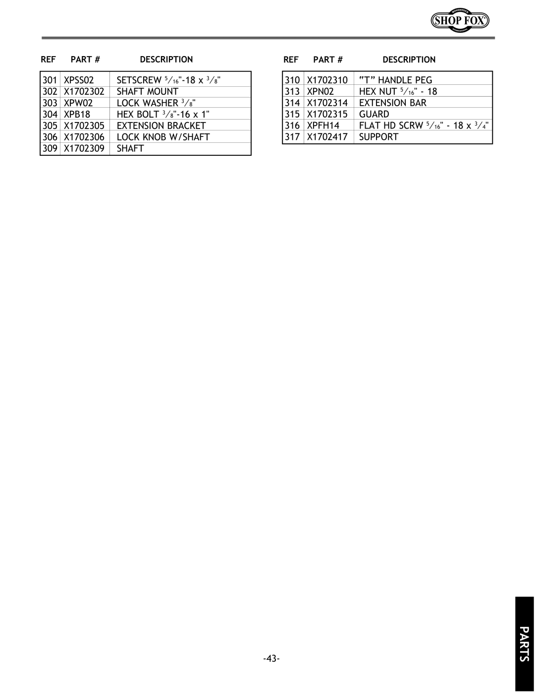 Grizzly w1702 instruction manual XPW02 Lock Washer 3⁄8 