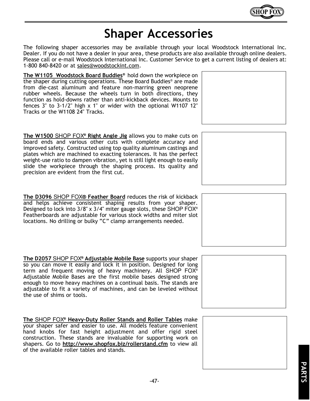 Grizzly w1702 instruction manual Shaper Accessories 