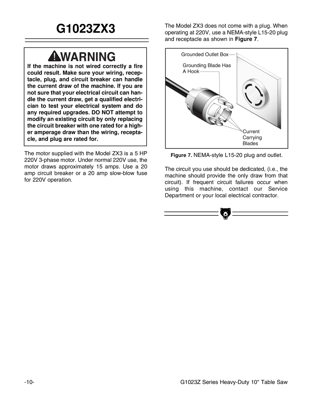 Grizzly instruction manual G1023ZX3 