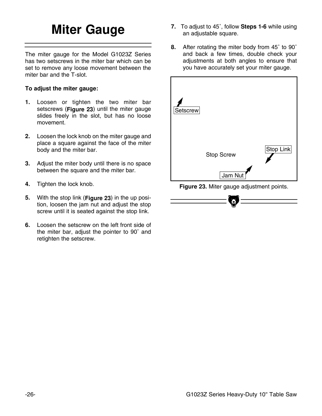 Grizzly ZX3 instruction manual Miter Gauge, To adjust the miter gauge 