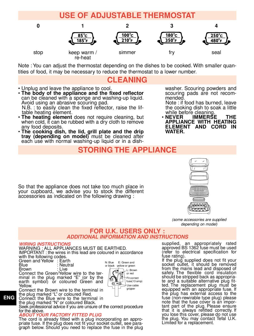 Groupe SEB USA - T-FAL Astucio manual USE of Adjustable Thermostat, Cleaning, Storing the Appliance 