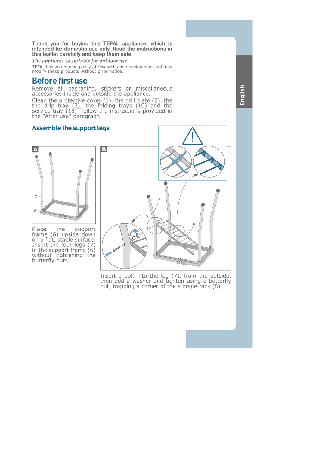 Groupe SEB USA - T-FAL CB6080 manual Before first use, Appliance is suitable for outdoor use 