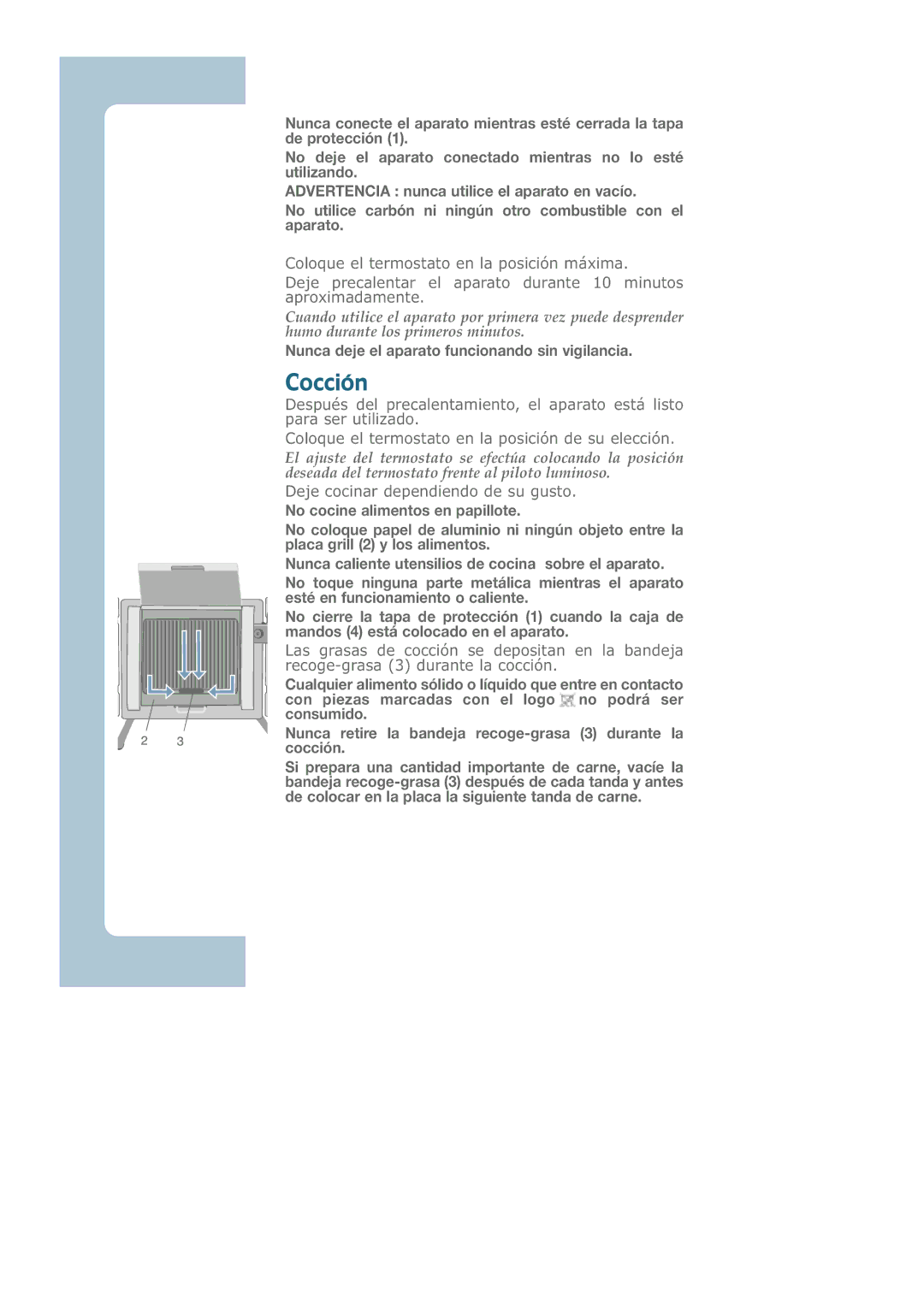 Groupe SEB USA - T-FAL CB6080 manual Cocción, Nunca deje el aparato funcionando sin vigilancia 