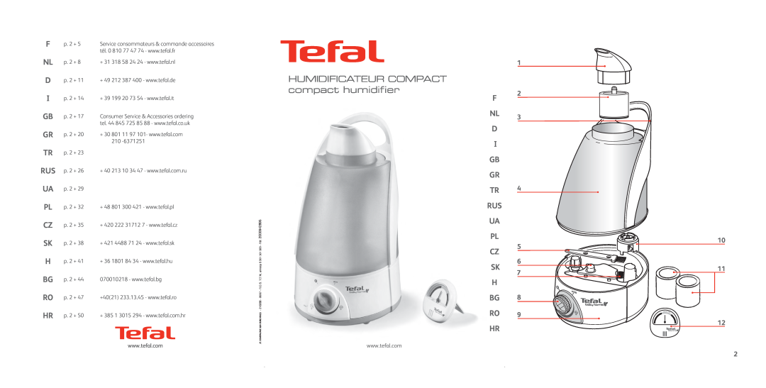 Groupe SEB USA - T-FAL Compact Humidifier manual HUMIDIFICATEUR COMPACT compact humidiﬁer 