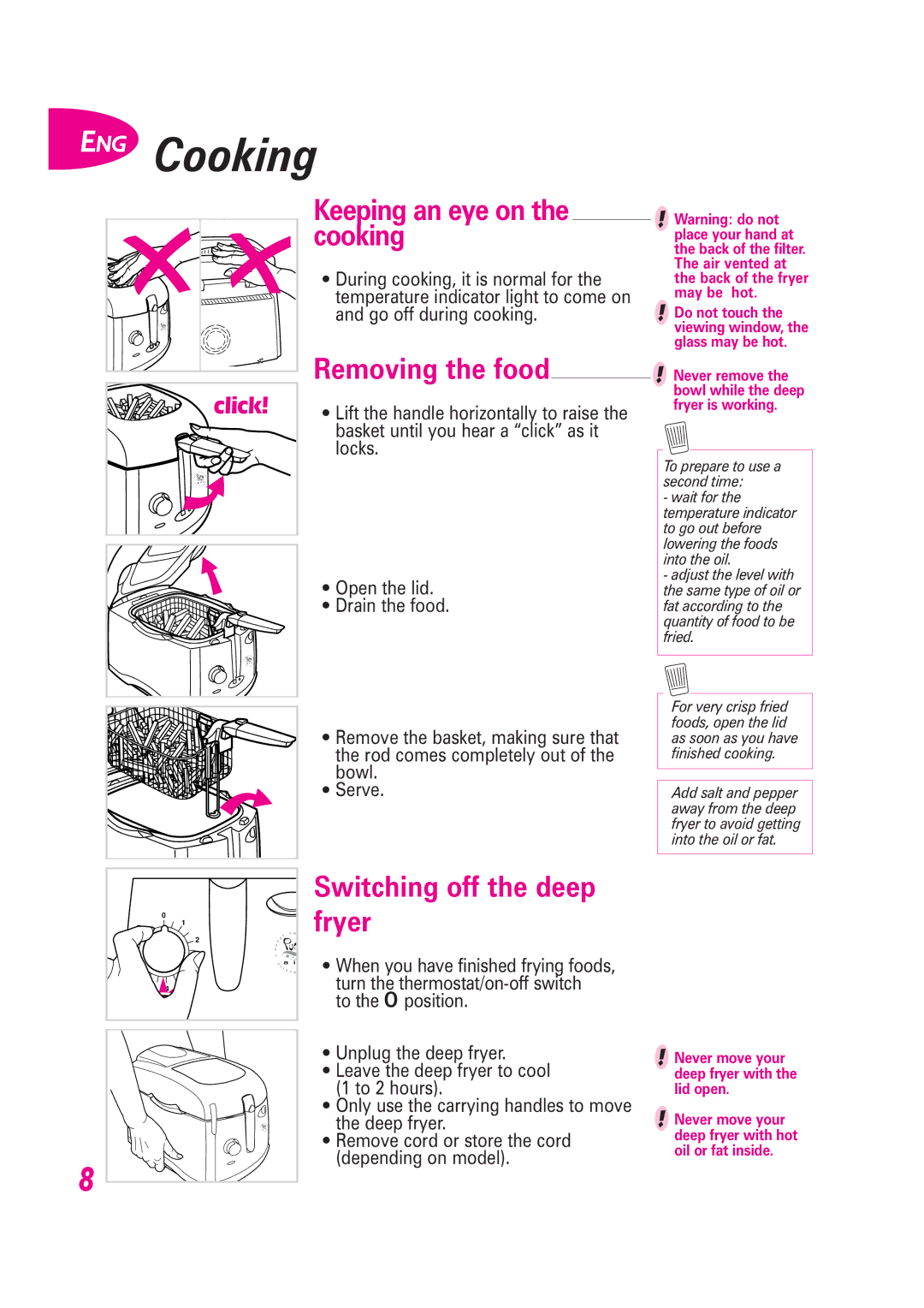 Groupe SEB USA - T-FAL Fryer manual ENG Cooking, Keeping an eye on the cooking 