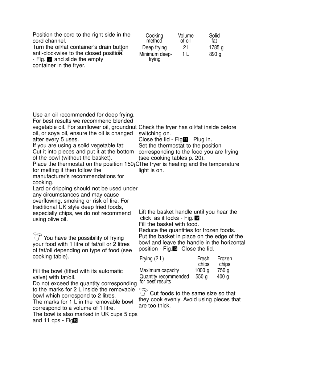 Groupe SEB USA - T-FAL Thermostat manual Frying, Oil to use, Filling the bowl, Preheating, Removing the basket 