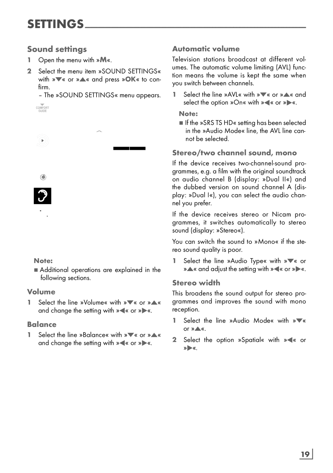 Grundig 22 VLC 2103 C manual Sound settings 