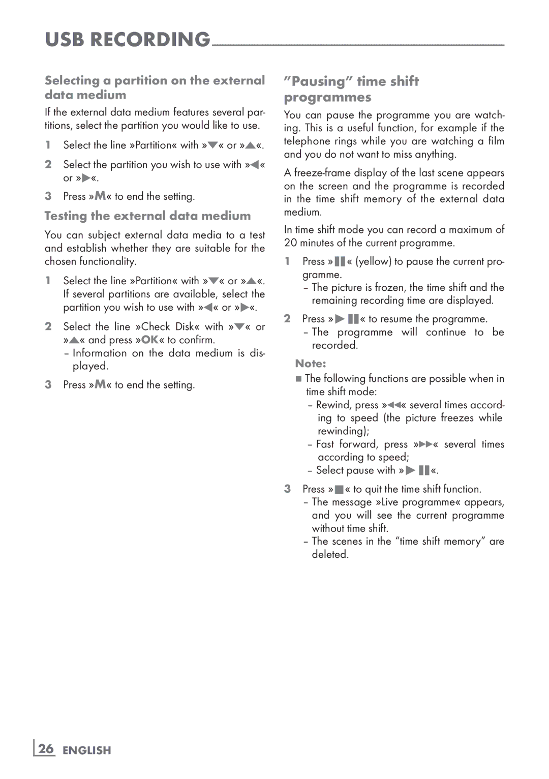 Grundig 22 VLC 2103 C manual ″Pausing time shift ­ programmes, Selecting a partition on the external data medium 