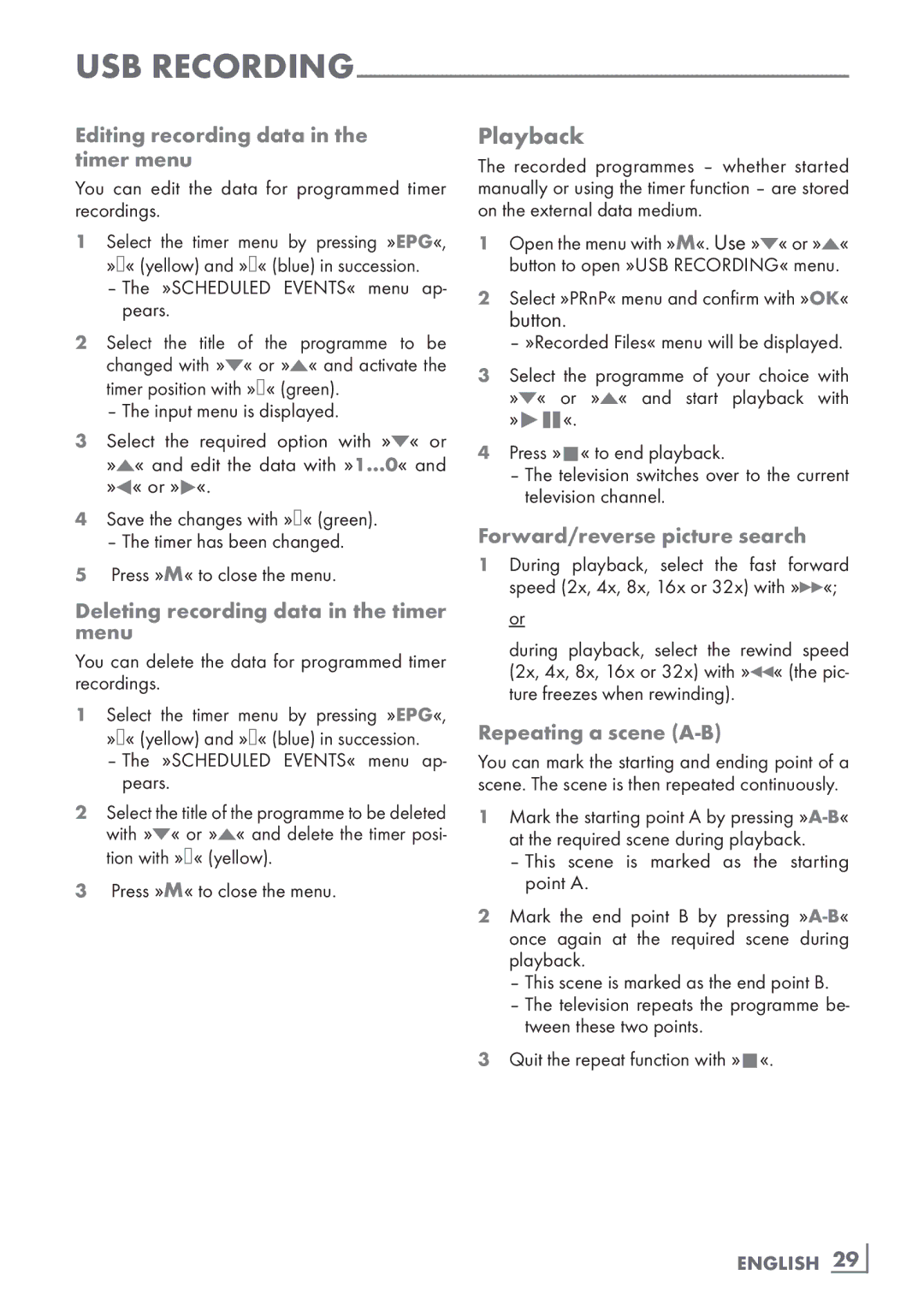 Grundig 22 VLC 2103 C Playback, Editing recording data in the ­ timer menu, Deleting recording data in the timer menu 