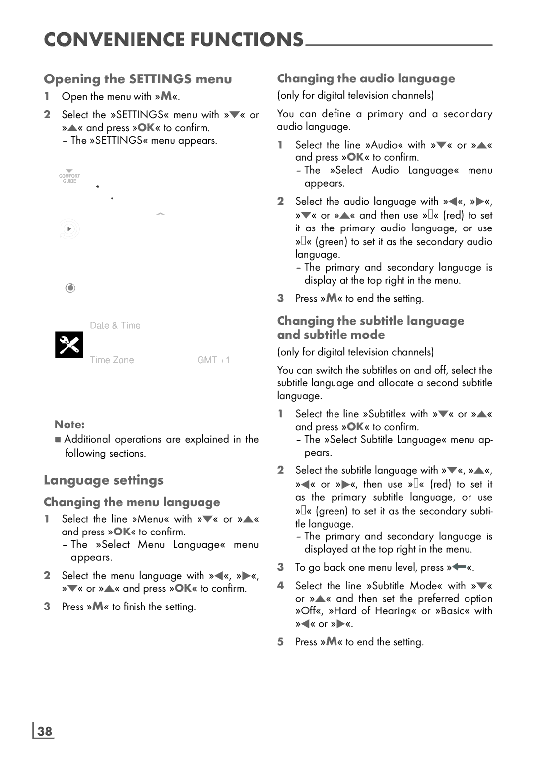 Grundig 22 VLC 2103 C manual Opening the Settings menu, Language settings 