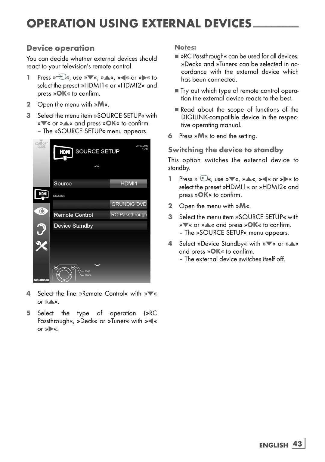 Grundig 22 VLC 2103 C manual Device operation, Switching the device to standby 