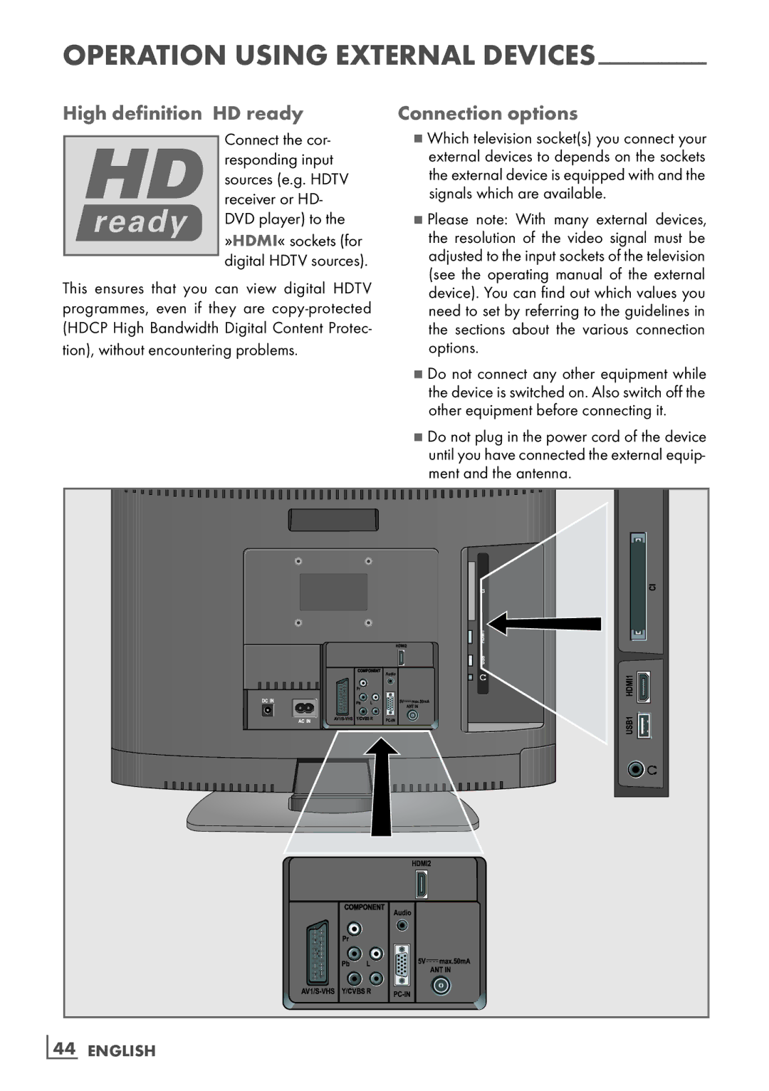 Grundig 22 VLC 2103 C manual High definition ­HD ready Connection options, This ensures that you can view digital Hdtv 