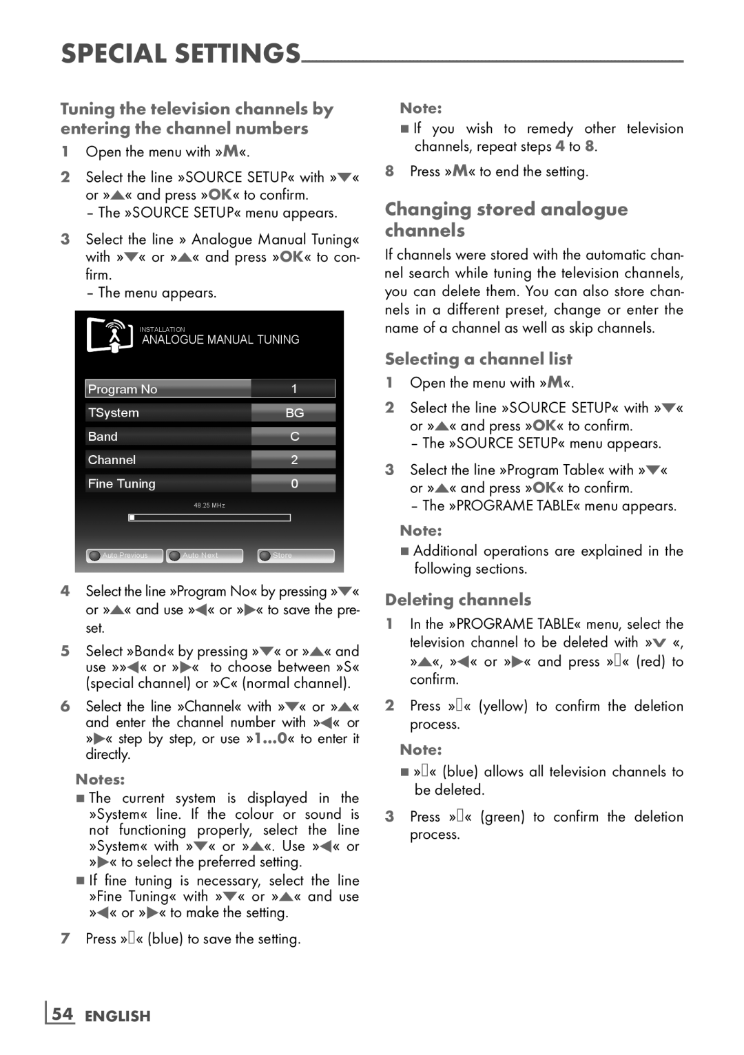 Grundig 22 VLC 2103 C Changing stored analogue channels­, Selecting a channel list, »A« to select the preferred setting­ 