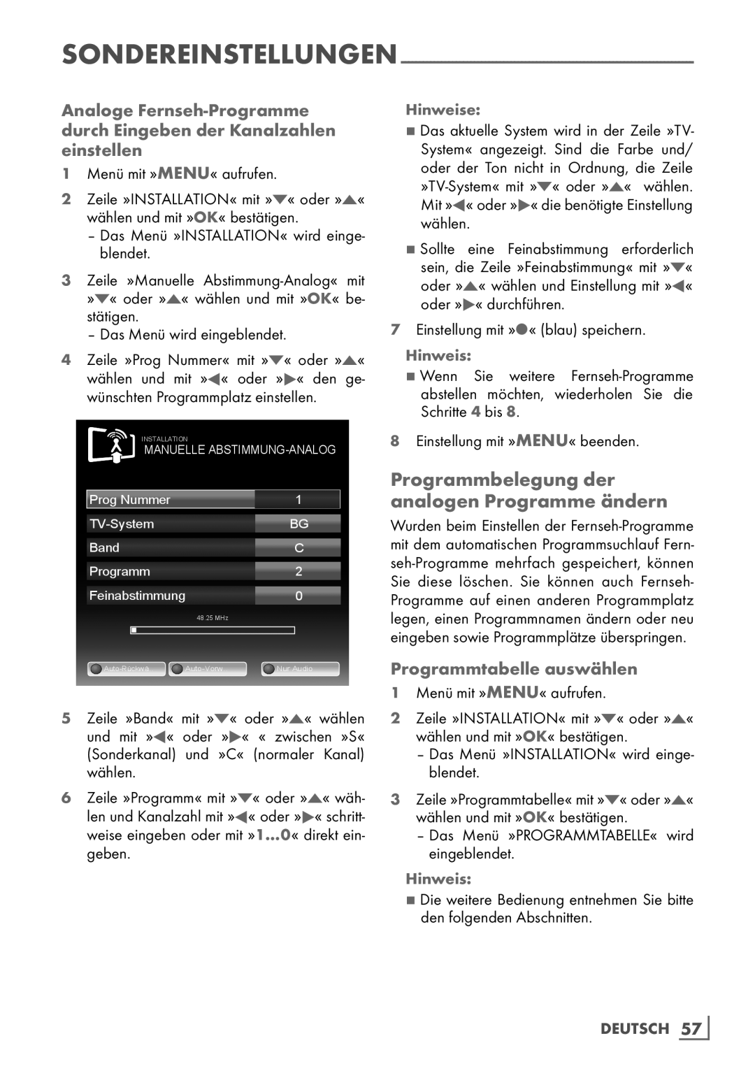 Grundig 22 VLE 2100 DVD manual Programmbelegung der ­ Analogen­ Programme ändern, Programmtabelle auswählen 