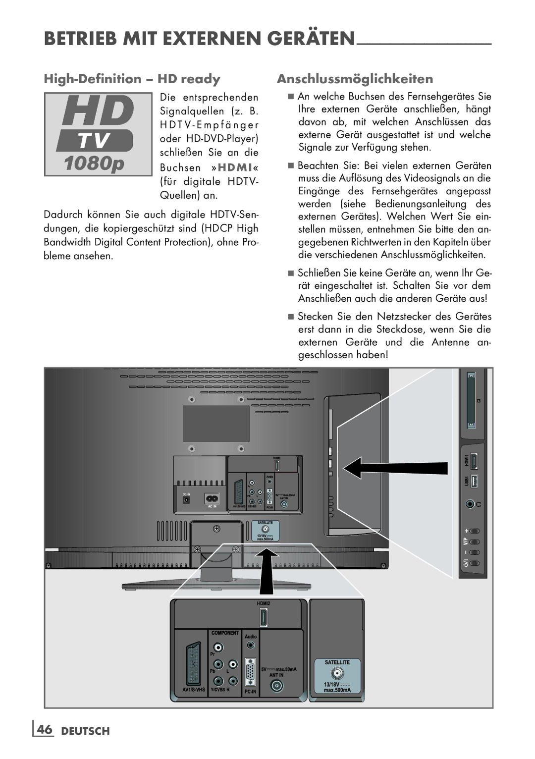 Grundig 22 VLE 8120 BG manual High-Definition HD ready Anschlussmöglichkeiten, Buchsen »HDMI« für digitale HDTV- Quellen an 