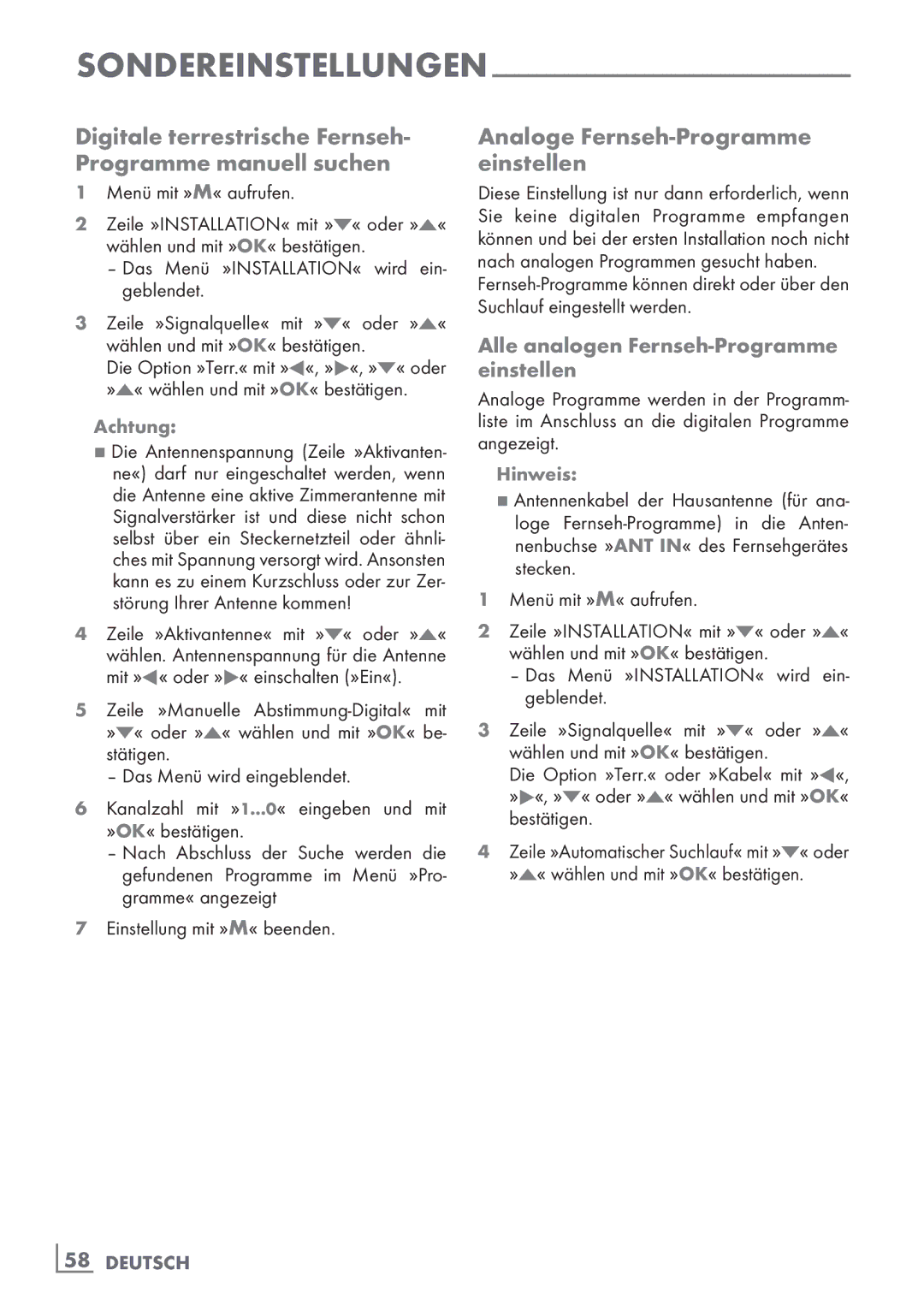 Grundig 22 VLE 8120 BG Digitale terrestrische Fernseh- Programme manuell suchen, Analoge Fernseh-Programme einstellen 