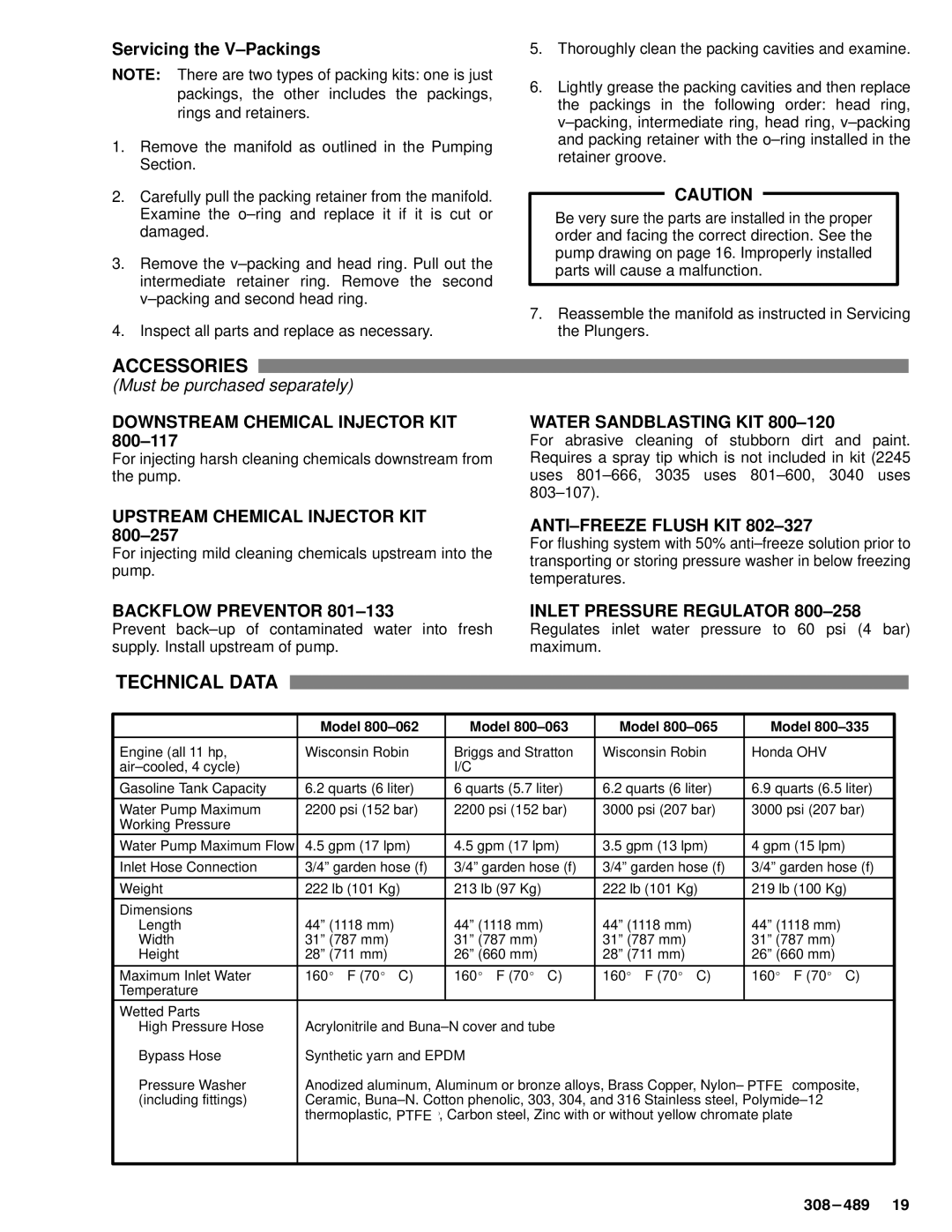 Grundig 2245 manual Accessories, Technical Data, Servicing the V±Packings 