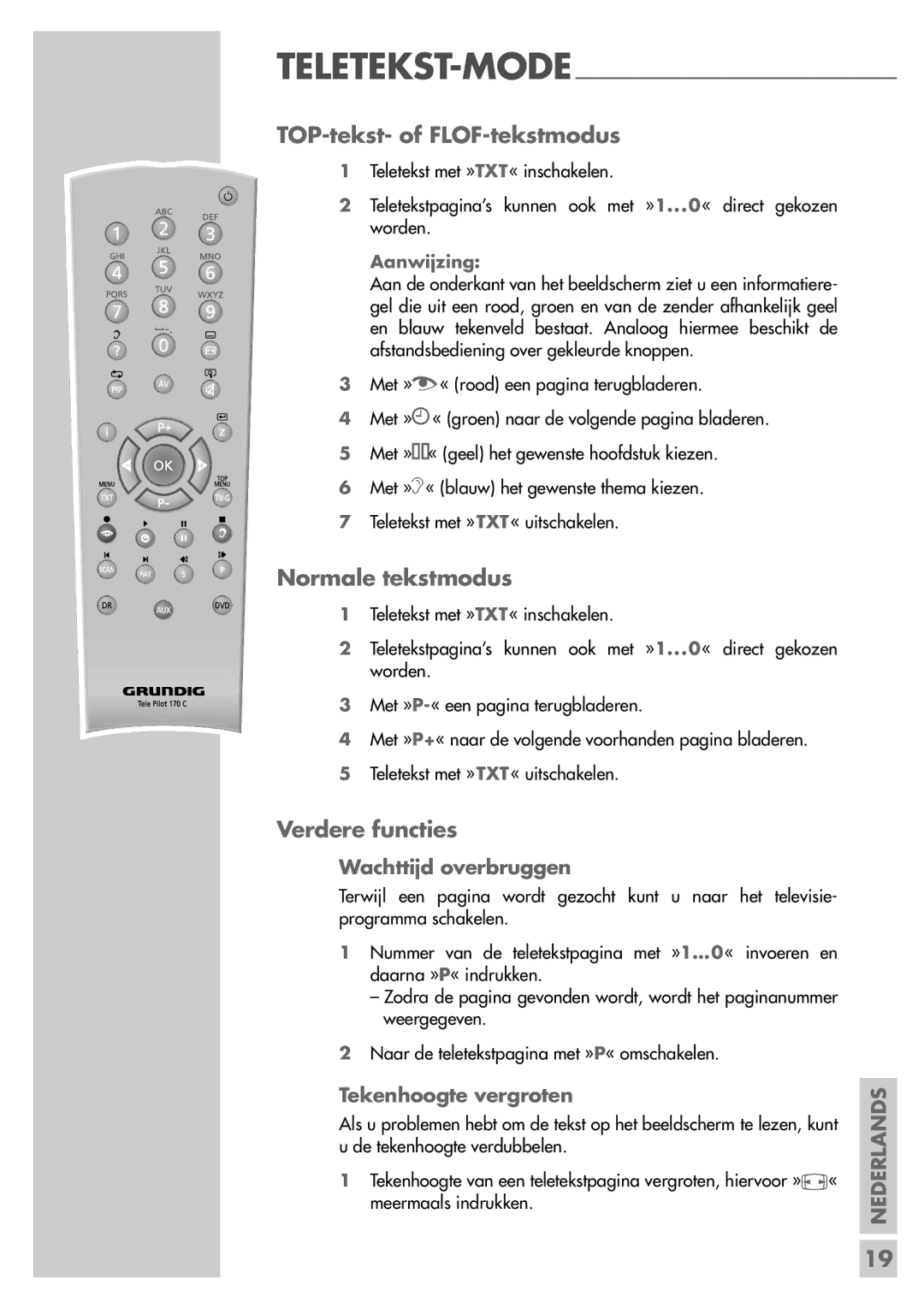 Grundig 26 LXW 68-8600 DL manual TOP-tekst- of FLOF-tekstmodus, Normale tekstmodus, Verdere functies, Wachttijd overbruggen 