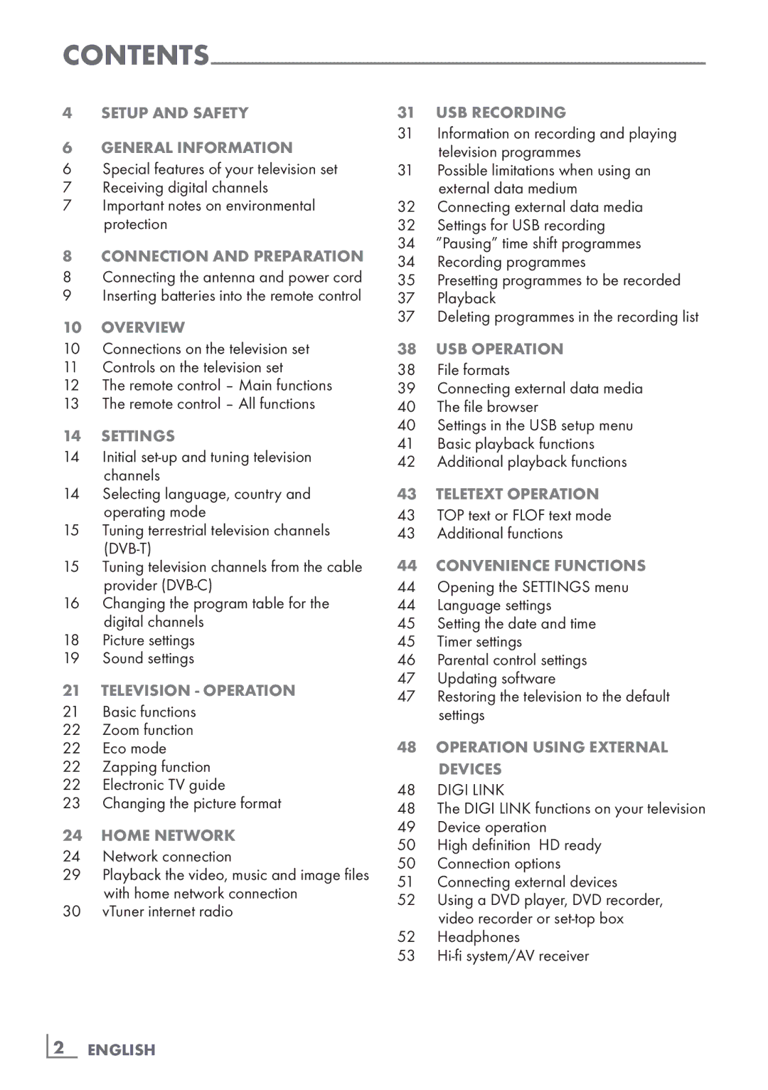 Grundig 26 VLE 7100 BF manual Setup and Safety General information, Connection and preparation, Overview, Settings 