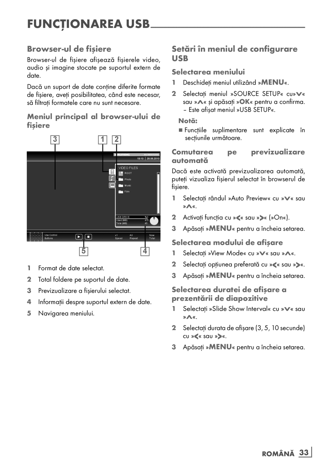 Grundig 26 VLE 7101 BF manual Browser-ul de fişiere, Setări în meniul de configurare 