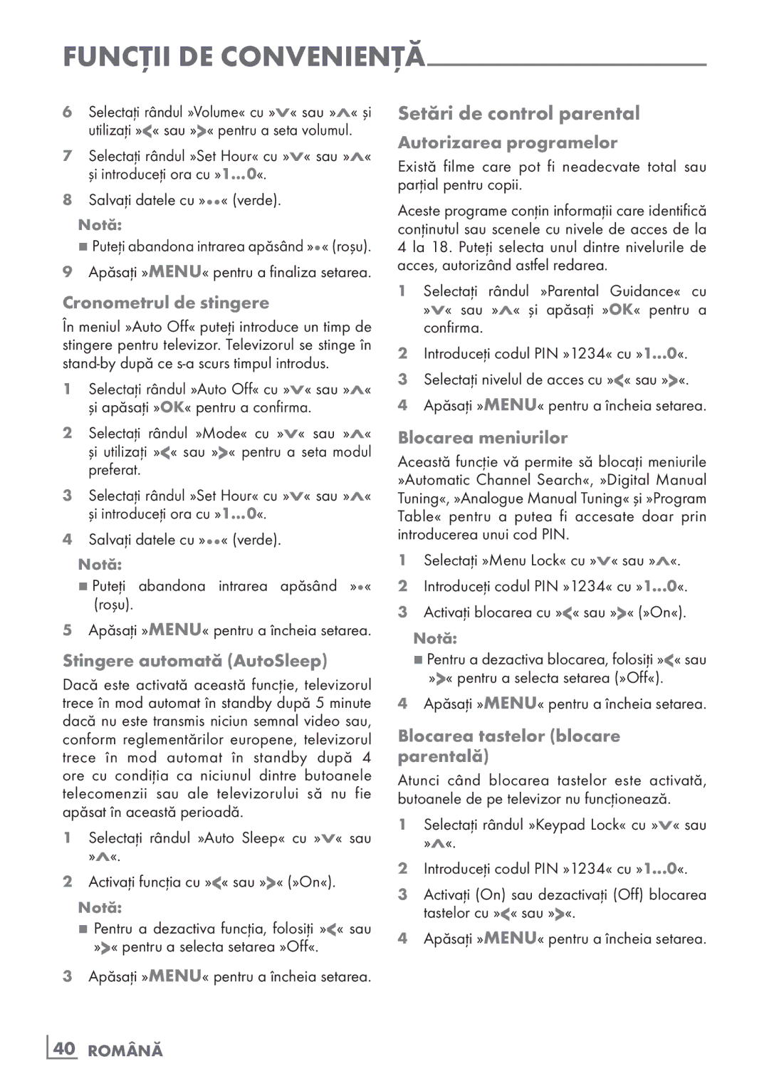 Grundig 26 VLE 7101 BF manual Setări de control parental 