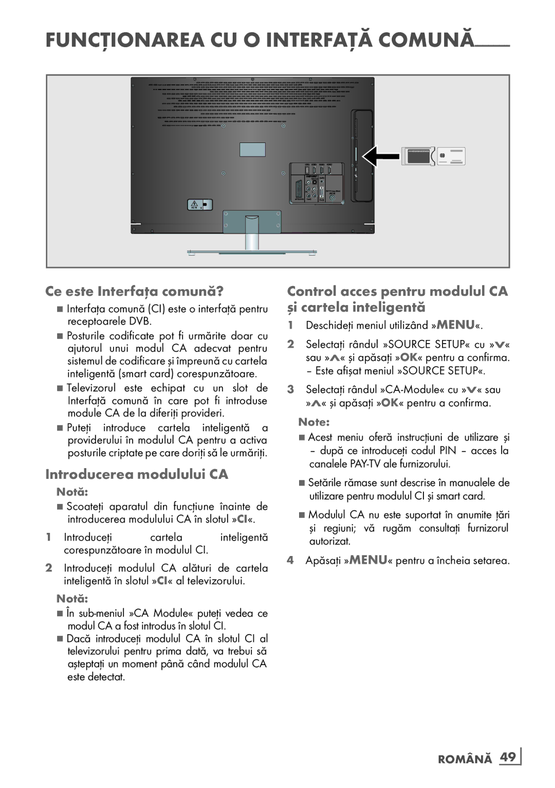 Grundig 26 VLE 7101 BF manual Ce este Interfaţa comună?, Introducerea modulului CA, Română ­49 