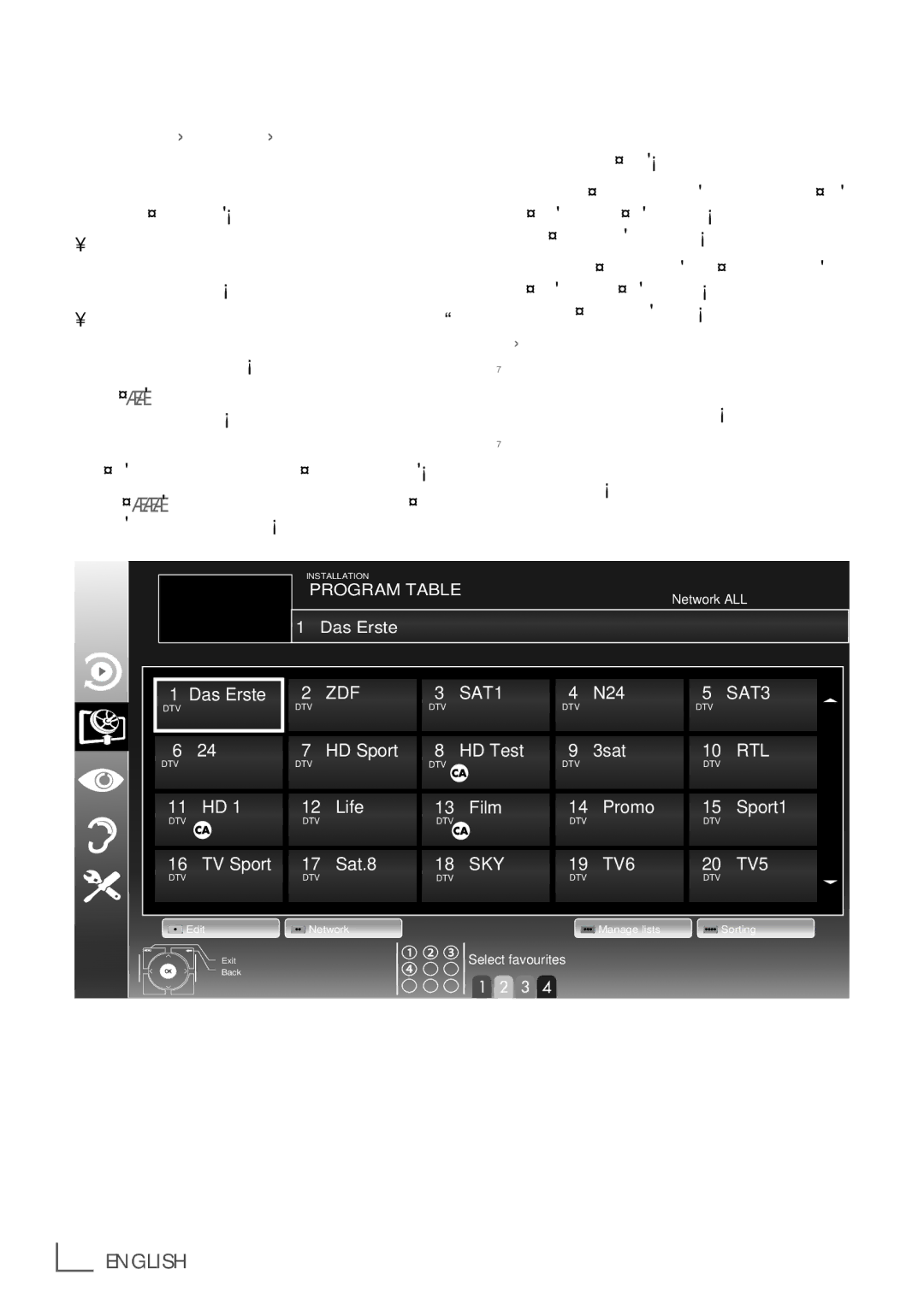 Grundig 26 VLE 8100 BG manual Changing the program table for the digital channels, Selecting channel lists, ­18 English 