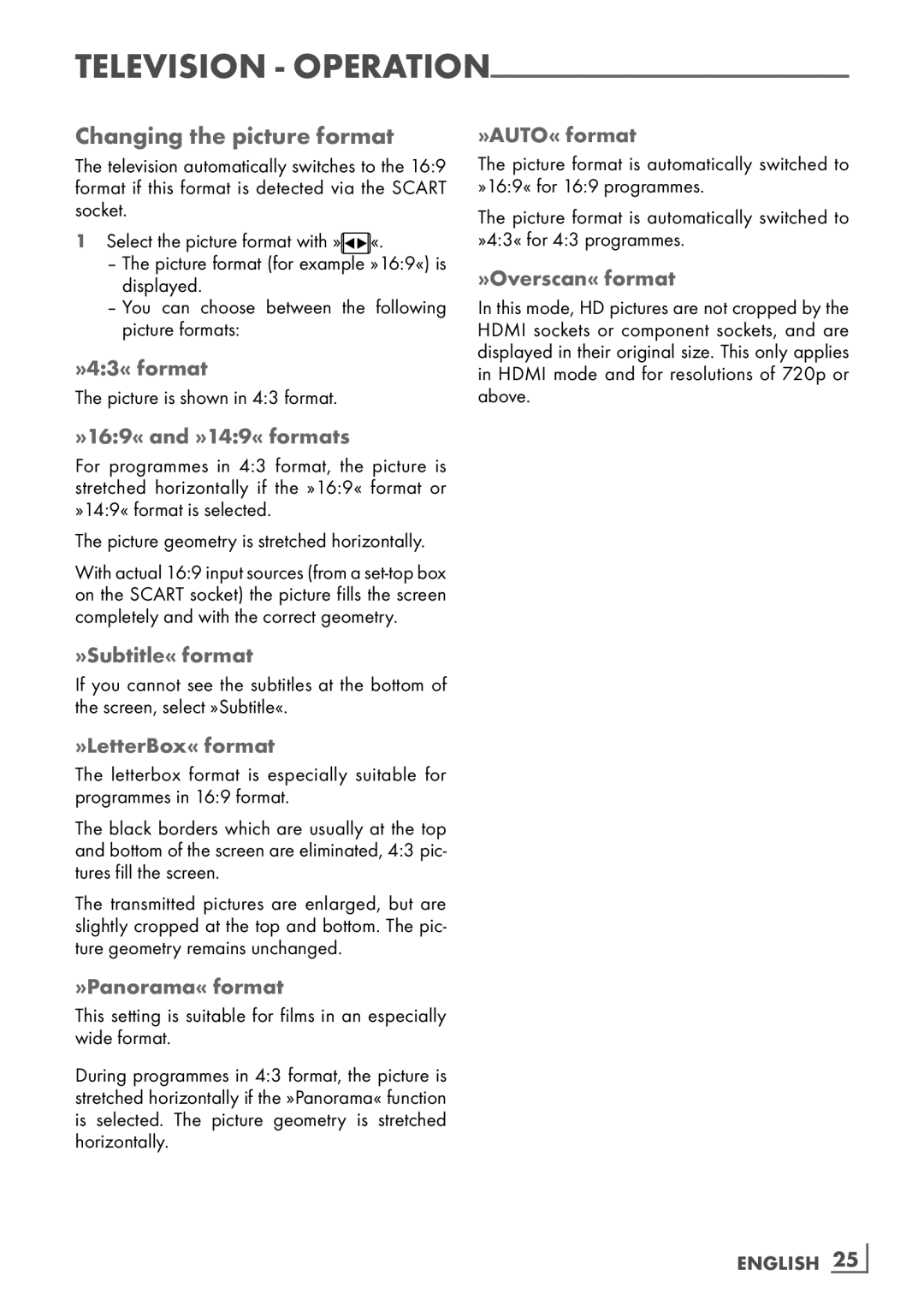 Grundig 26 VLE 8100 BG manual Changing the picture format 