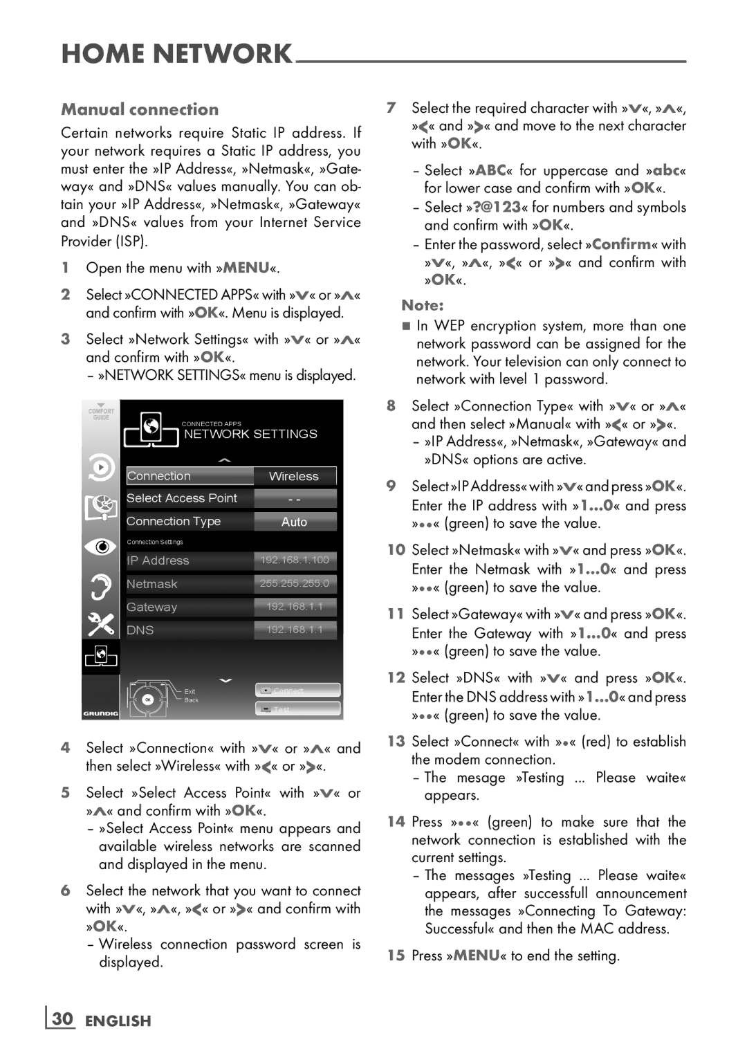 Grundig 26 VLE 8100 BG manual Manual connection, ­30 English 