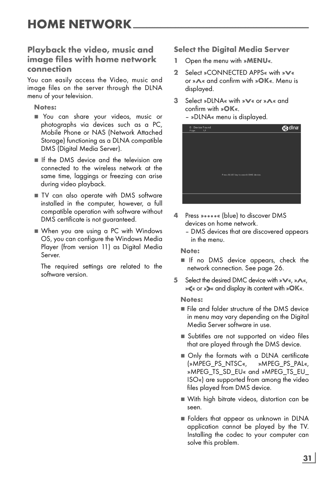 Grundig 26 VLE 8100 BG manual Select the Digital Media Server, English ­31 