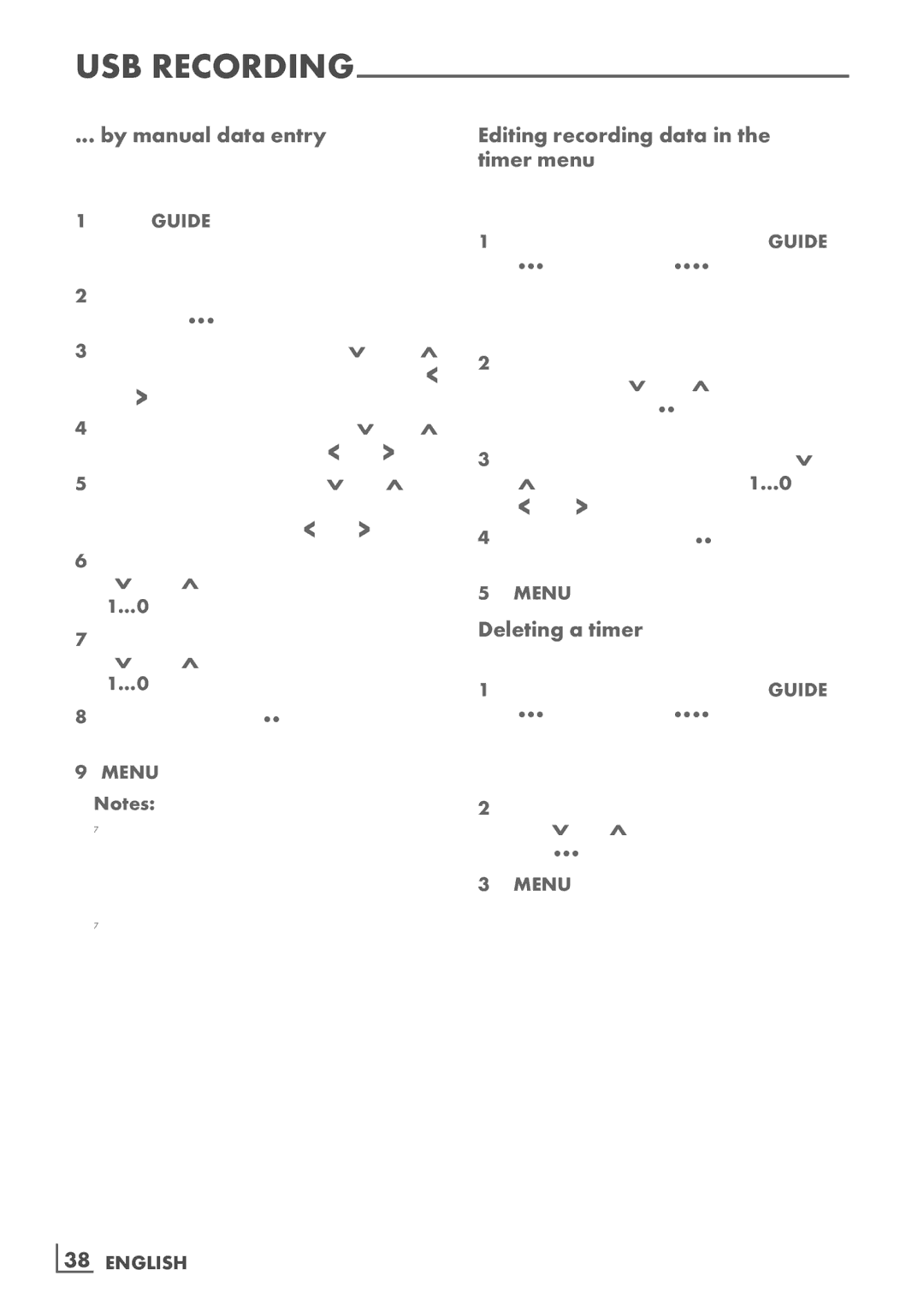 Grundig 26 VLE 8100 BG By manual data entry, Editing recording data in the ­ timer menu, Deleting a timer, ­38 English 